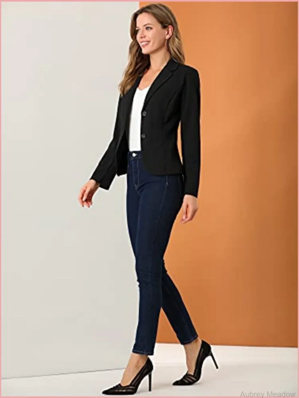 Women's Stretchy Blazer Notch Lapel Long Sleeve Suit Jacket Work Office